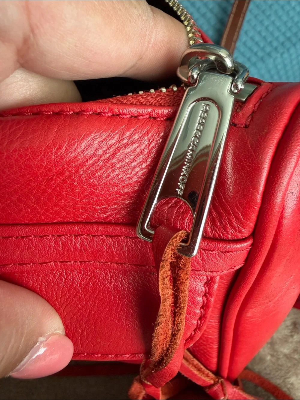Red Leather Shoulder Bag with Silver Hardware